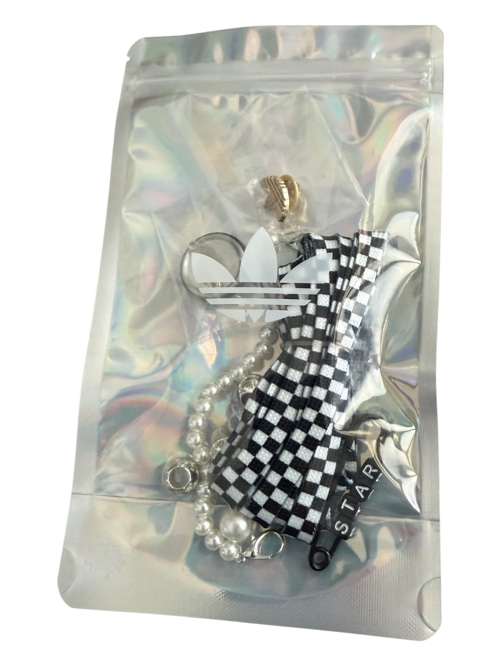 adidas Black & White Checkered accessories with Pearl Chain